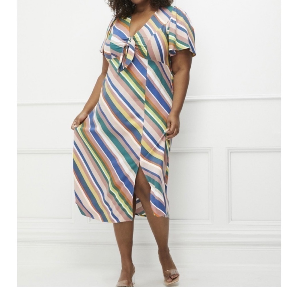 ELOQUII NWT Diagonal Rainbow Striped Midi Dress Size 22